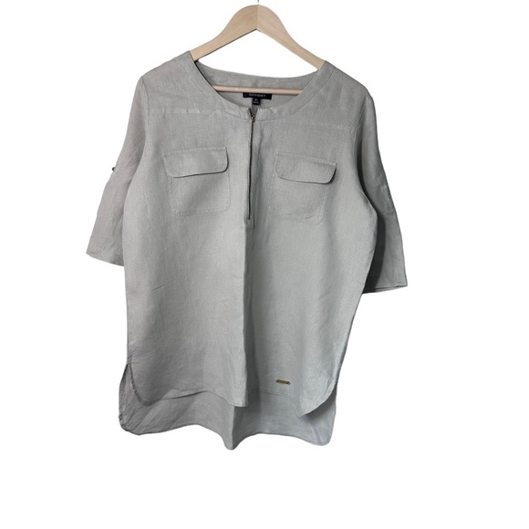 Ellen Tracy 100% Tan Linen 3/4 Sleeve Utility Top XL - Picture 1 of 9